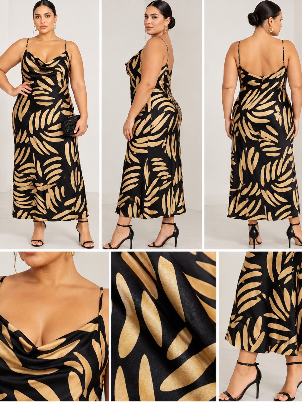 City Chic Black Gold Cowl Neck Maxi Slip Dress XS 14 NWT